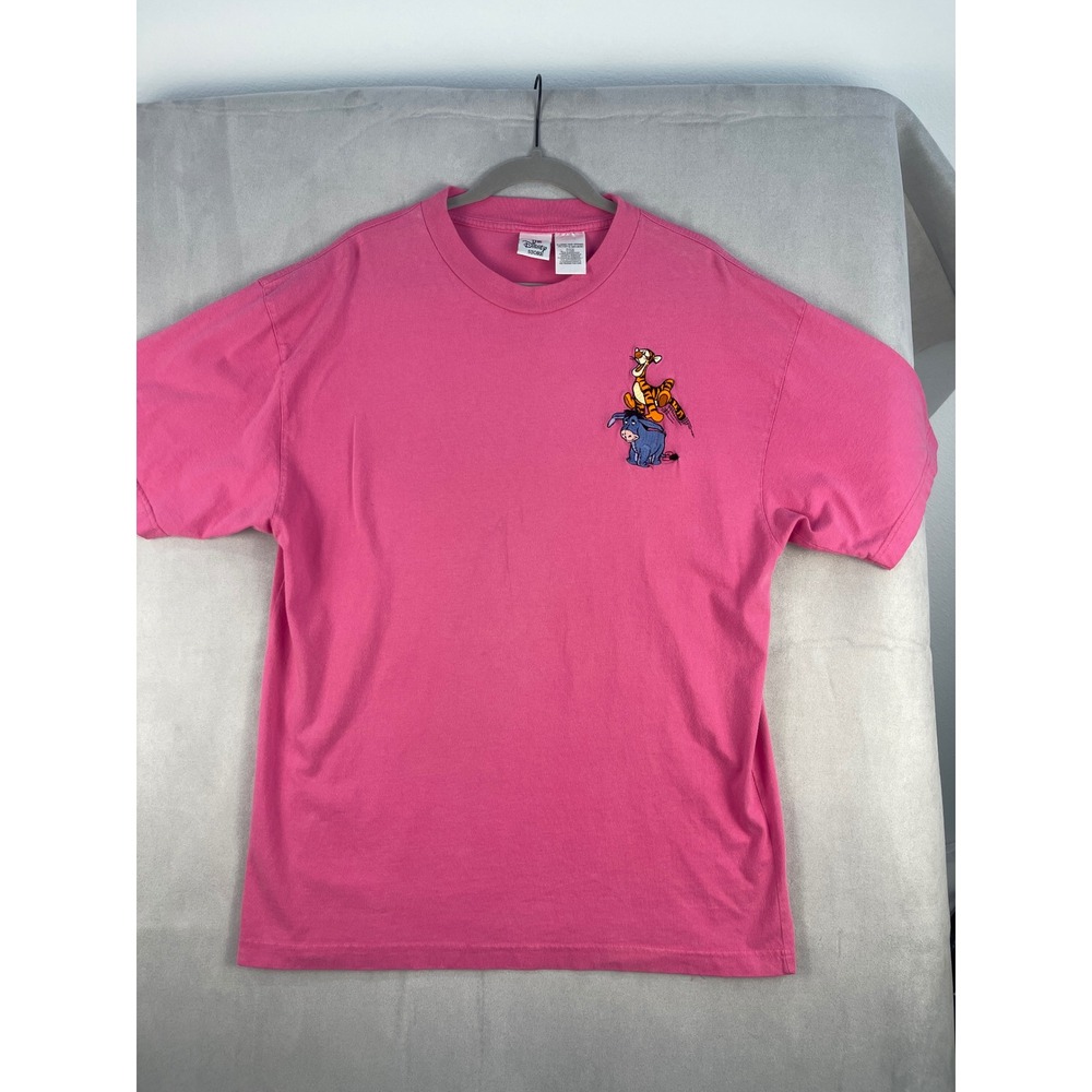 Vintage The Disney Store Pink T-Shirt Tigger Eeyore Embroidered XL Cotton Tee